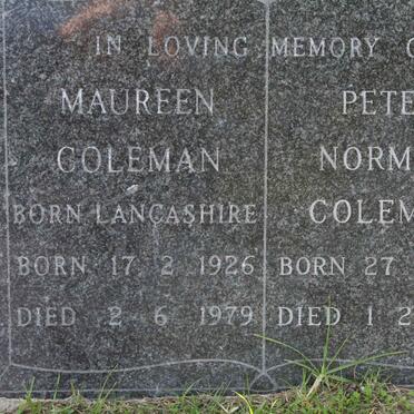 COLEMAN Peter Norman 1923-1988 &amp; Maureen LANCASHIRE 1926-1979