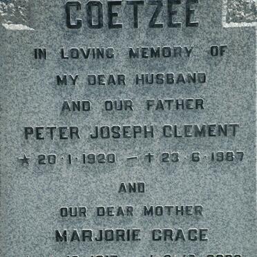 COETZEE Peter Joseph Clement 1920-1987 &amp; Marjorie Grace 1917-2000