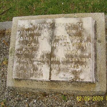 COCK James Truro -1963 &amp; Frances Winifred 1890-1969