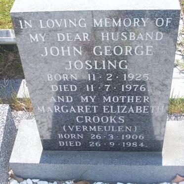 CROOKS Margaret Elizabeth nee VERMEULEN 1906-1984 :: JOSLING John George 1925-1976