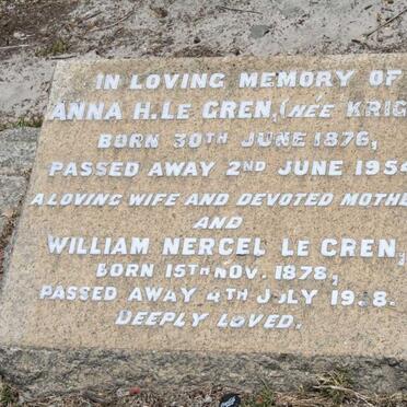 CREN William Nercel, le 1878-1958 &amp; Anna H. KRIGE 1876-1954