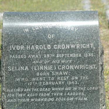 CRONWRIGHT Ivor Harold -1935 &amp; Selina SHAW - 1943