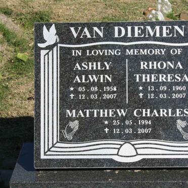 DIEMEN Ashly Alwin, van 1958-2007 &amp; Rhona Theresa 1960-2007 ::  DIEMEN  Matthew Charles, van 1994-2007