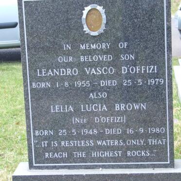 D'OFFIZI Leandro Vasco 1955-1979 :: BROWN Lelia Lucia nee D'OFFIZI 1948-1980
