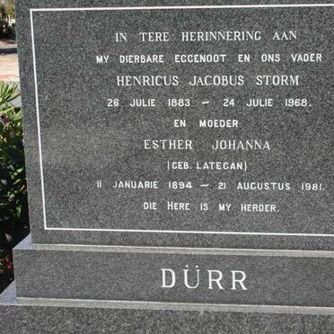 DÜRR Henricus Jacobus Storm 1883-1968 &amp; Esther Johanna LATEGAN 1894-1981