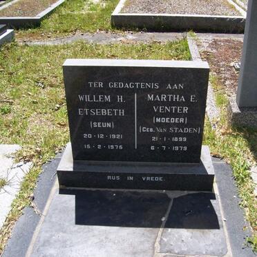 ETSEBETH Willem H. 1921-1975 :: VENTER Martha E. nee VAN STADEN 1899-1979
