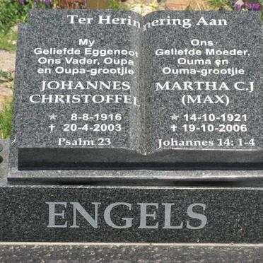 ENGELS Johannes Christoffel 1916-2003 &amp; Martha C.J. 1921-2006