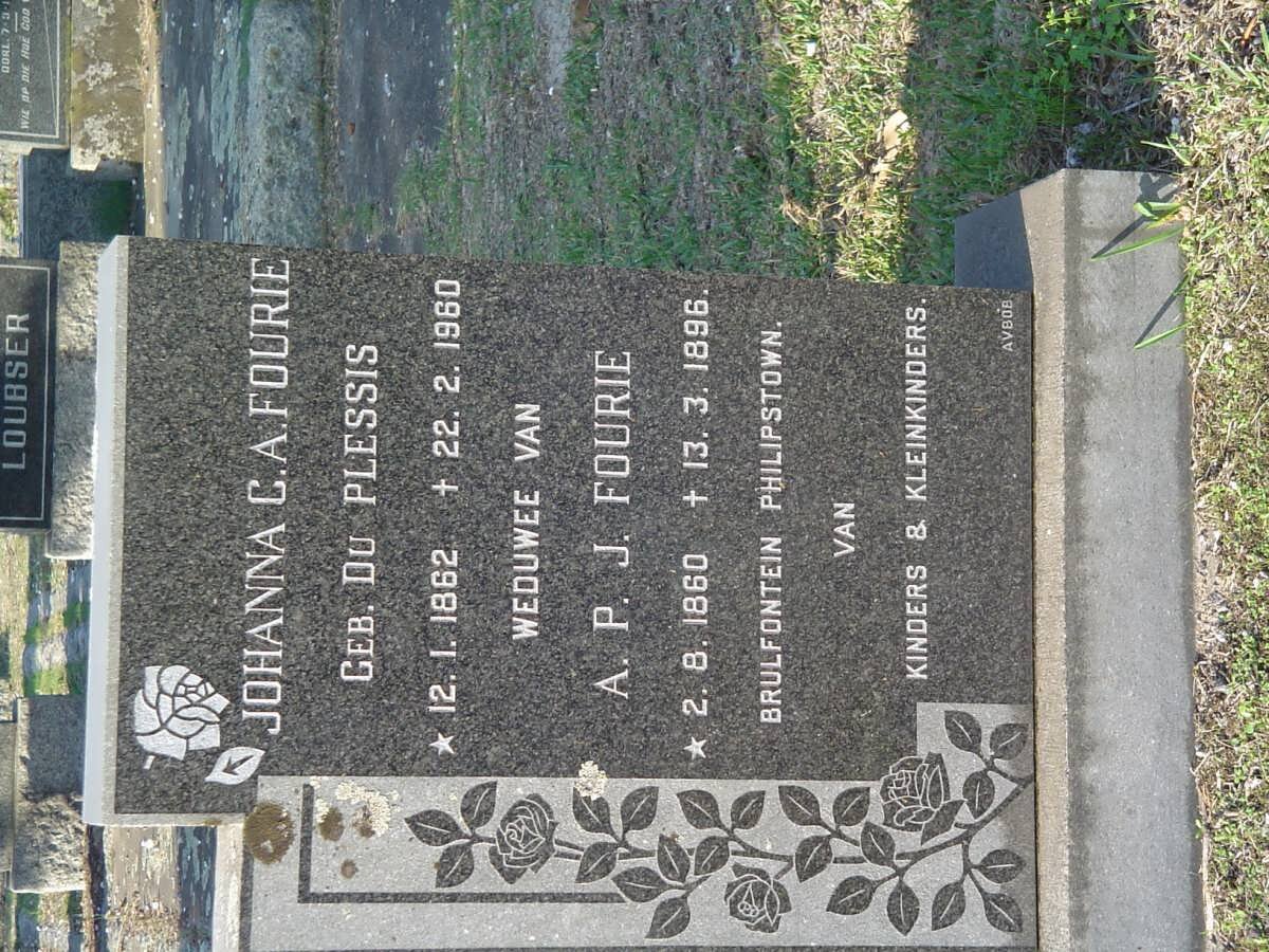 FOURIE A.P.J. 1860-1896 &amp; Johanna C.A. DU PLESSIS 1862-1960