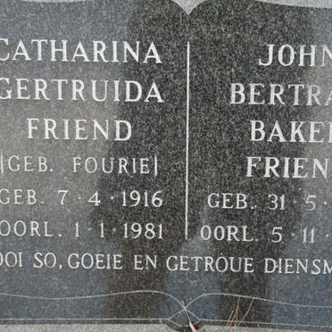 FRIEND John Bertram Baker 1907-1988 &amp; Catharina Gertruida FOURIE 1916-1981