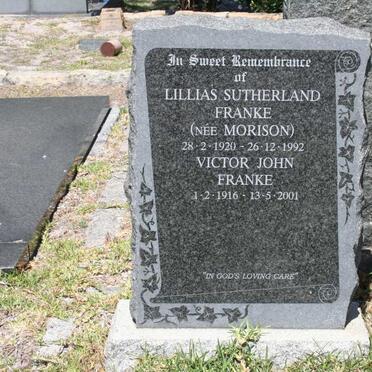 FRANKE Victor John 1916-2001 &amp; Lillias Sutherland MORISON 1920-1992