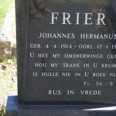 FRIER Johannes Hermanus 1914-1980 &amp; Jacoba Maria DE KLERK 1925-2004 