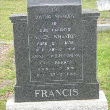 FRANCIS Allen Wheaton 1878-1965 &amp; Anne Wilhelmina KERRY 1881-1965