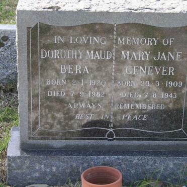 GENEVER Mary Jane 1909-1943 :: BERA Dorothy Maud 1920-1982 