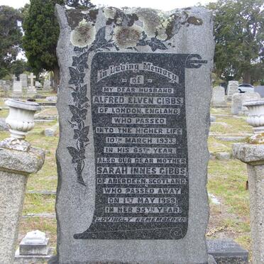 GIBBS Alfred Elven -1933 &amp; Sarah Innes -1959