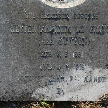 GRANGE Hester Francina, le nee SUTTON 1891-1916