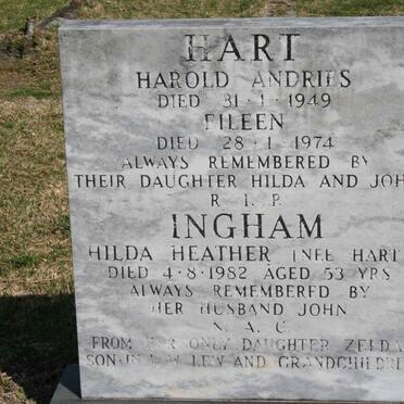 HART Harold Andries -1949 &amp; Eileen -1974 :: INGRAM Hilda Heather HART -1982 