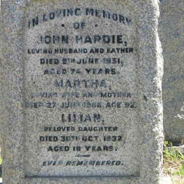 HARDIE John -1951 &amp; Martha -1966 :: HARDIE Lilian -1932