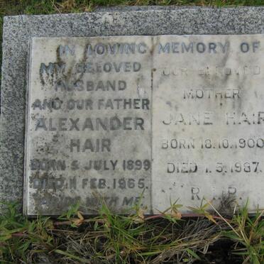 HAIR Alexander 1899-1965 &amp; Jane 1900-1987