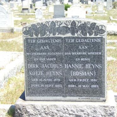 HEYNS Dirk Jacobus Kotze 1879-1953 &amp; Hannie BOSMAN 1881-1963
