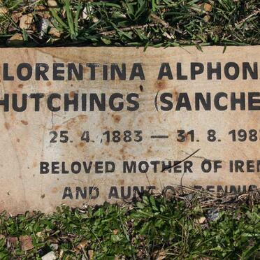 HUTCHINGS Florentino Alphonsinia nee SANCHERICO 1883-1983