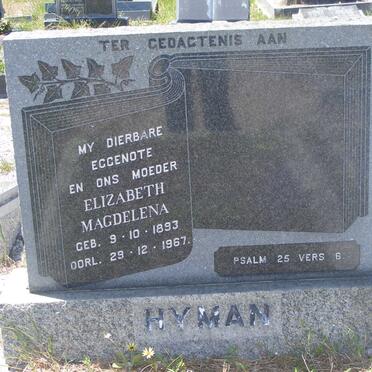 HYMAN Elizabeth Magdelena 1893-1967