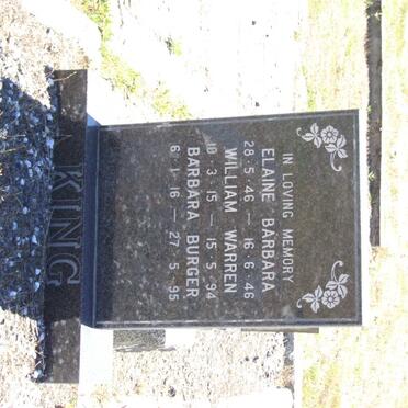 KING William Warren 1915-1994 &amp; Barbara Burger 1916-1995 :: KING Elaine Barbara 1946-1946