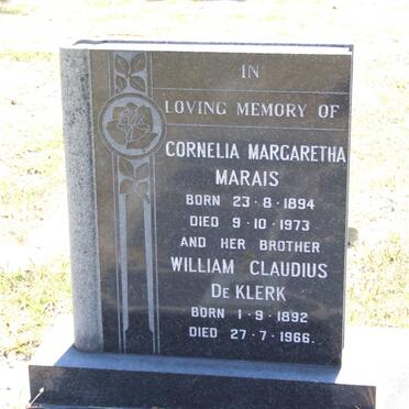 KLERK William Claudius, de 1892-1966 :: MARAIS Cornelia Margaretha 1894-1973