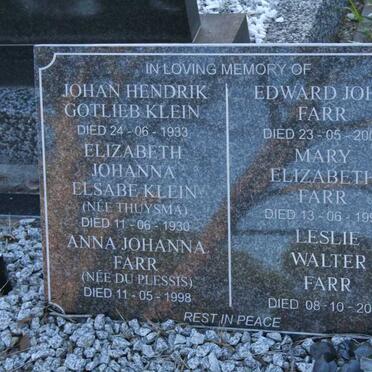 KLEIN Johan Hendrik Gotlieb -1933 &amp; Elizabeth Johanna Elsabe THUYSMA -1930