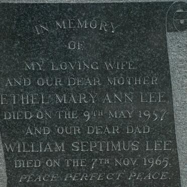 LEE William Septimus  -1965 &amp; Ethel Mary Ann  -1957