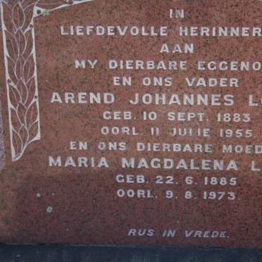LOUW Arend Johannes 1883-1955 &amp; Maria Magdalena 1885-1973