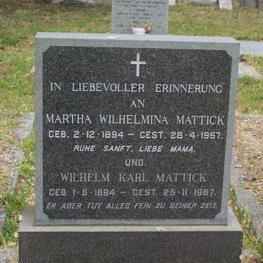 MATTICK Wilhelm Karl 1894-1967 & Martha Wilhelmina 1894-1967