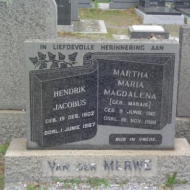 MERWE Hendrik Jacobus, van der 1902-1967 & Martha Maria Magdalena MARAIS 1910-1989