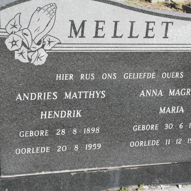 MELLET Andries Matthys Hendrik 1898-1959 & Anna Magritha Maria 1893-1975