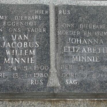MINNIE Jan Jacobus Willem 1900-1980 & Johanna Elizabeth 1905-1994