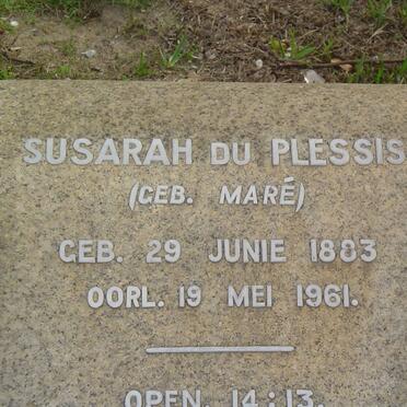 PLESSIS Susarah, du nee MARÉ 1883-1961