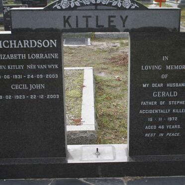 RICHARDSON Cecil John 1923-2003 &amp; Elizabeth Lorraine formerly KITLEY nee VAN WYK 1931-2003  :: KITLEY Gerald -1972