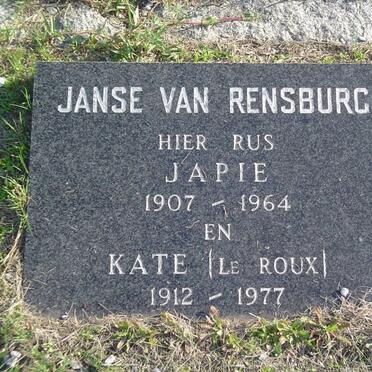 RENSBURG Japie, Janse van 1907-1964 &amp; Kate le ROUX 1912-1977