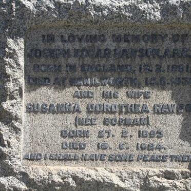 RAWSON Joseph Edgar 1881-1938 &amp; Susanna Dorothea BOSMAN 1893-1984