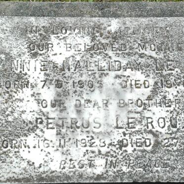 ROUX Annie Halliday, le 1905-1965 :: LE ROUX Petrus 1928-1948