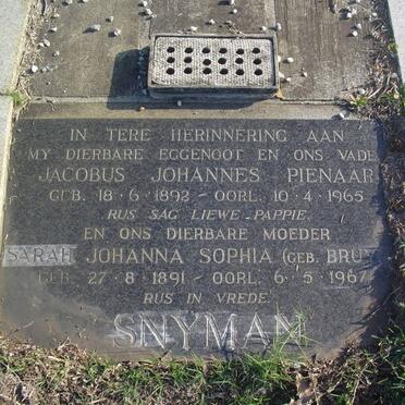 SNYMAN Jacobus Johannes Pienaar 1892-1965 &amp; Sarah Johanna Sophia BRUYN 1891-1967