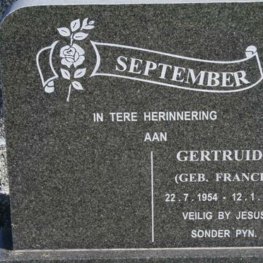 SEPTEMBER Gertruida nee FRANCIS 1954-2005