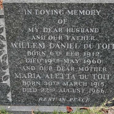TOIT Willem Daniel, du 1912-1960 &amp; Maria Aletta 1915-1966