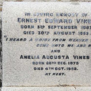 VINES Ernest Edward 1883-1953 &amp; Amelia Augusta 1875-1962