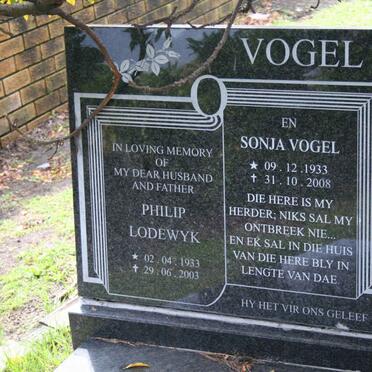 VOGEL Philip Lodewyk 1933-2003 &amp; Sonja 1933-2008