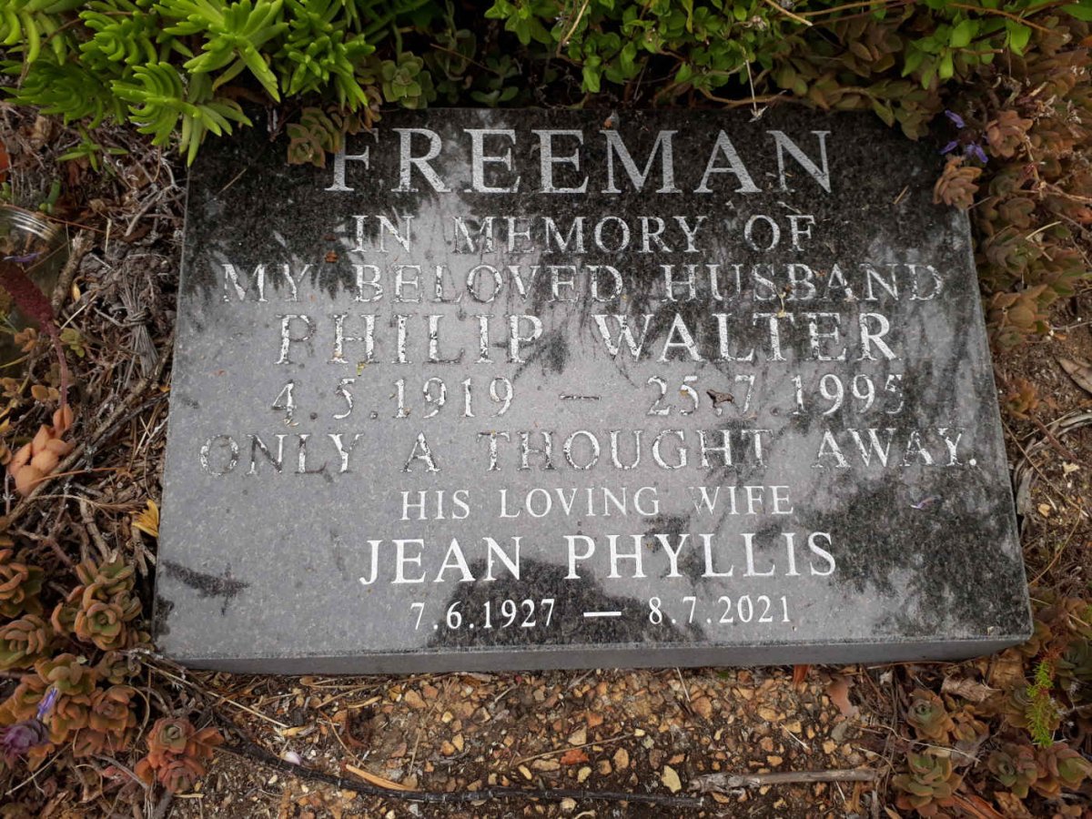 FREEMAN Philip Walter 1919-1995 & Jean Phyllis 1927-2021