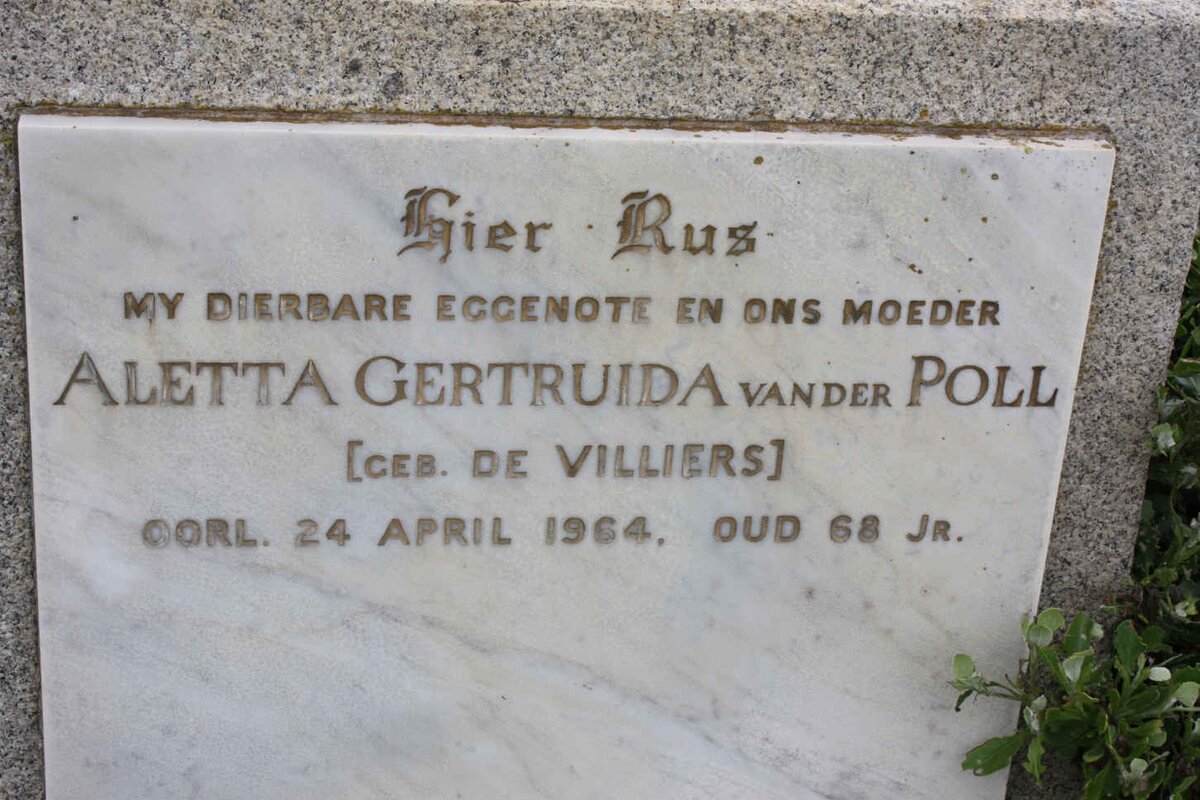 POLL Aletta Gertruida, van der nee DE VILLIERS -1964