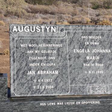 AUGUSTYN Jan Abraham 1932-2004 &amp; Engela Johanna Maria LE ROUX 1935-