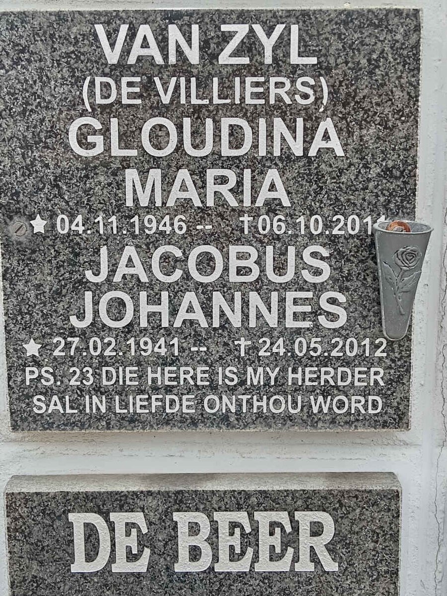 ZYL Jacobus Johannes, van 1941-2012 &amp; Gloudina Maria DE VILLIERS 1946-2014