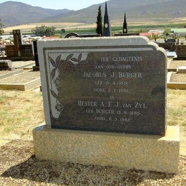 BURGER Jacobus J. 1872-1932 &amp; Hester A.E.J. van Zyl BURGER 1885-1962