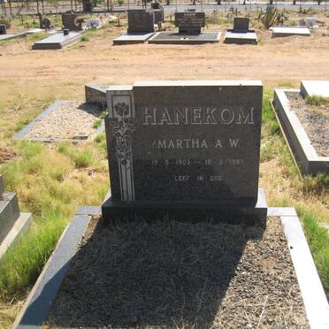 HANEKOM Martha A.W. 1903-1987